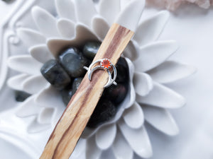 Crescent Moon Sterling Ring || Carnelian