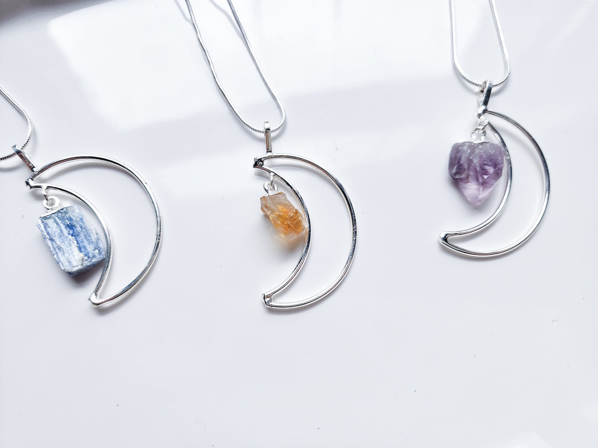 Raw Crystal Crescent Moon Necklace