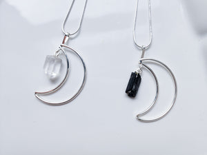 Raw Crystal Crescent Moon Necklace