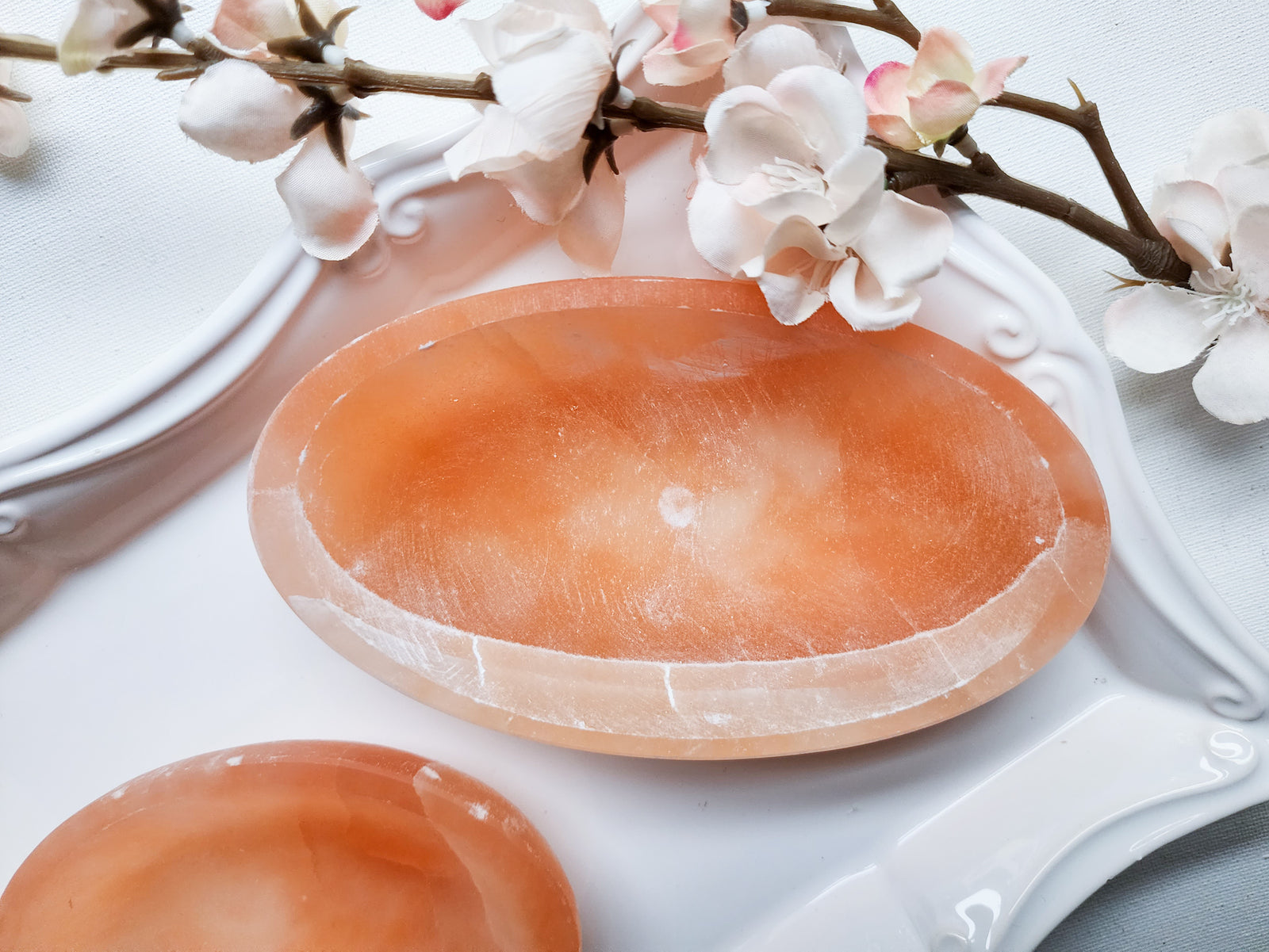 Peach Selenite Oval Bowl