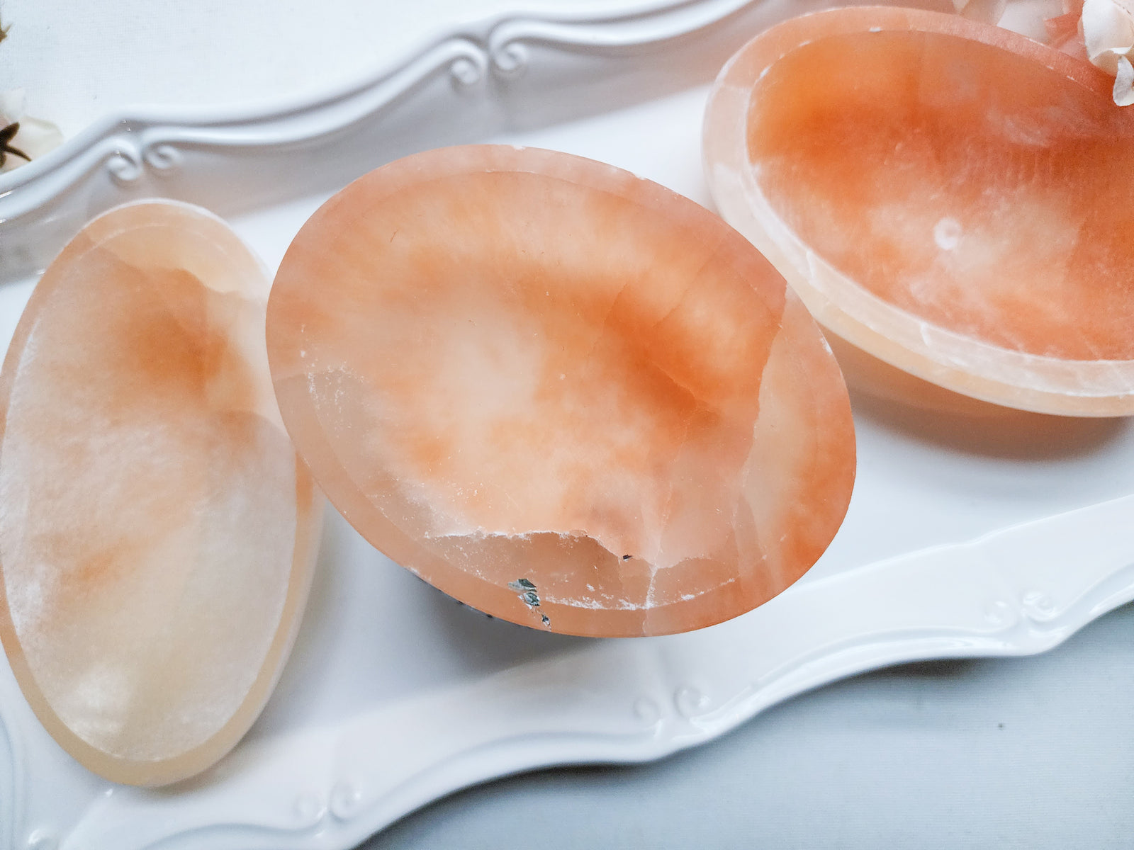 Peach Selenite Oval Bowl