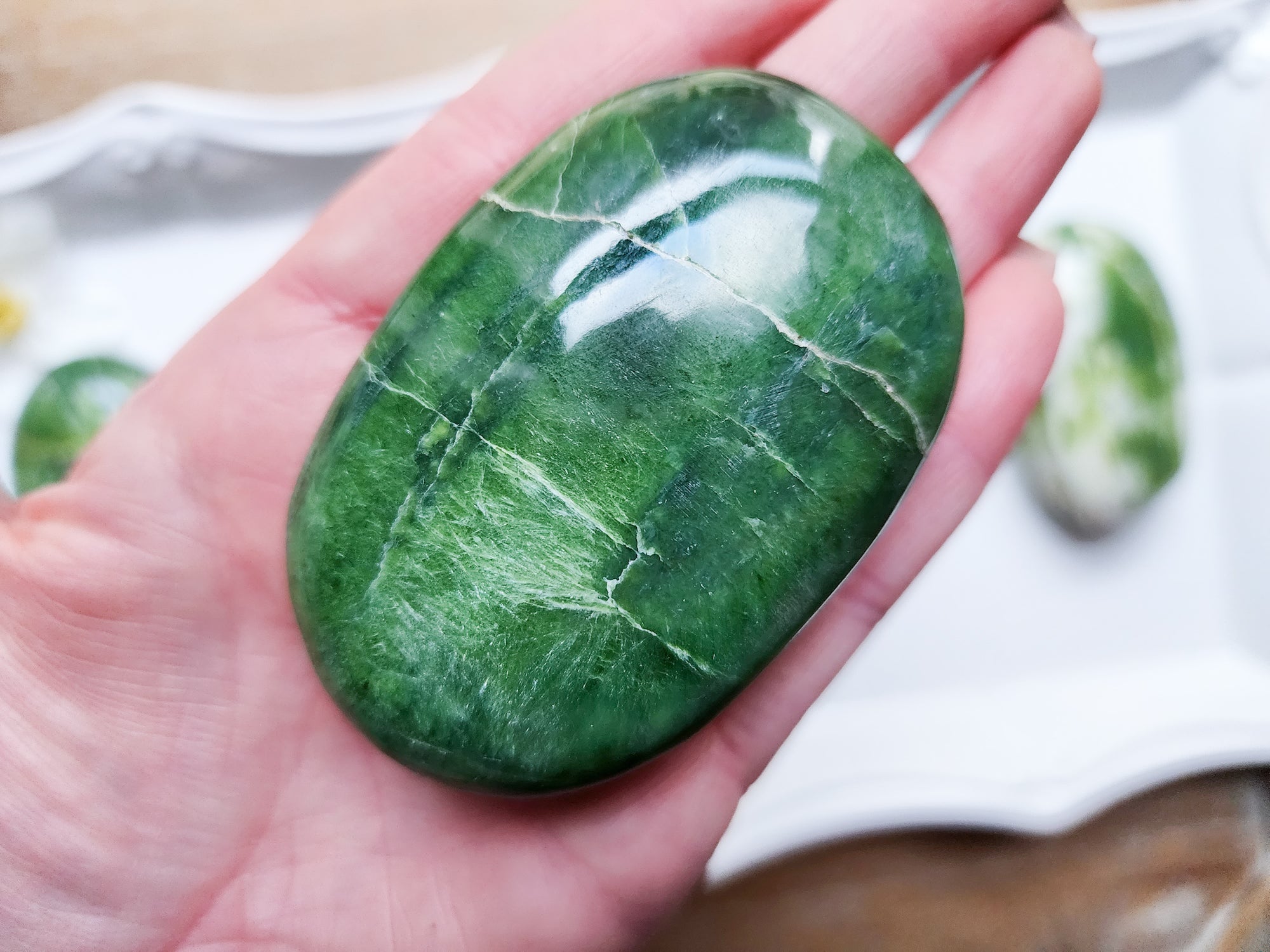 Green Tremolite Palm Stone