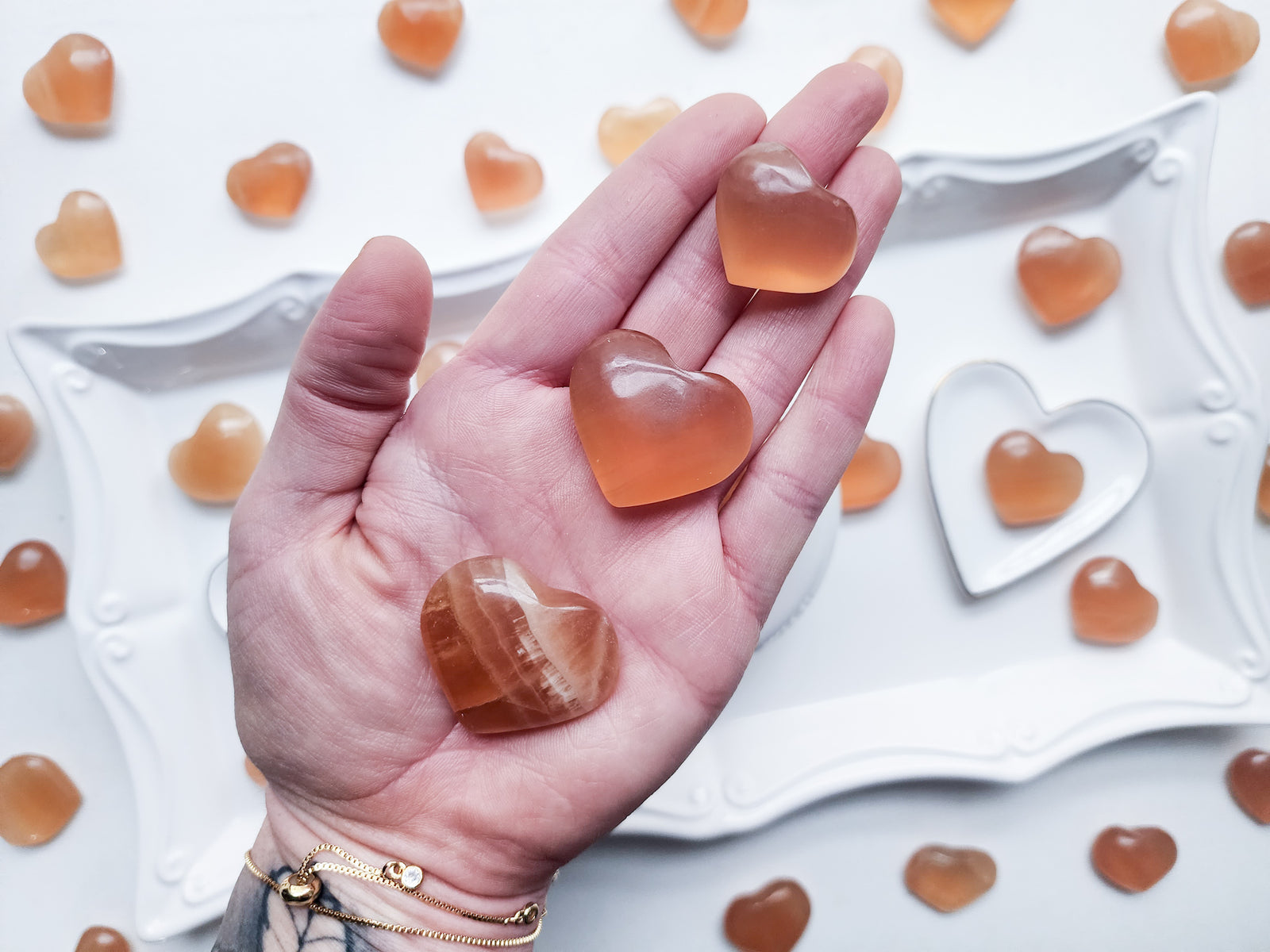 Honey Calcite Mini Hearts