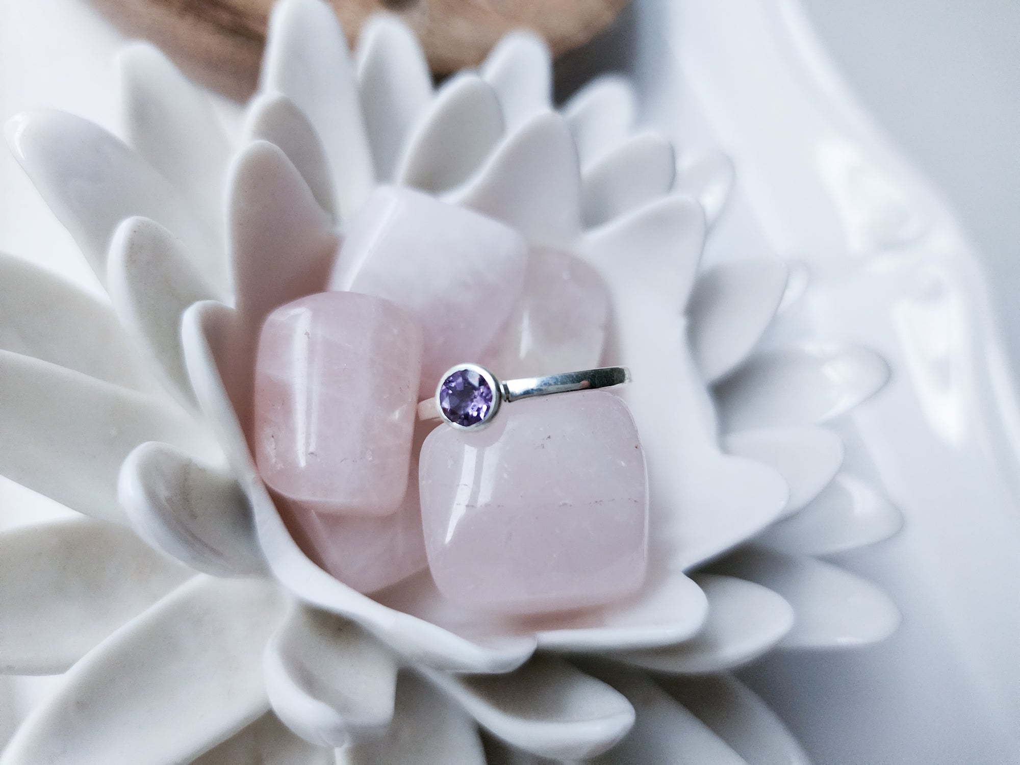 Amethyst Dainty Round Ring