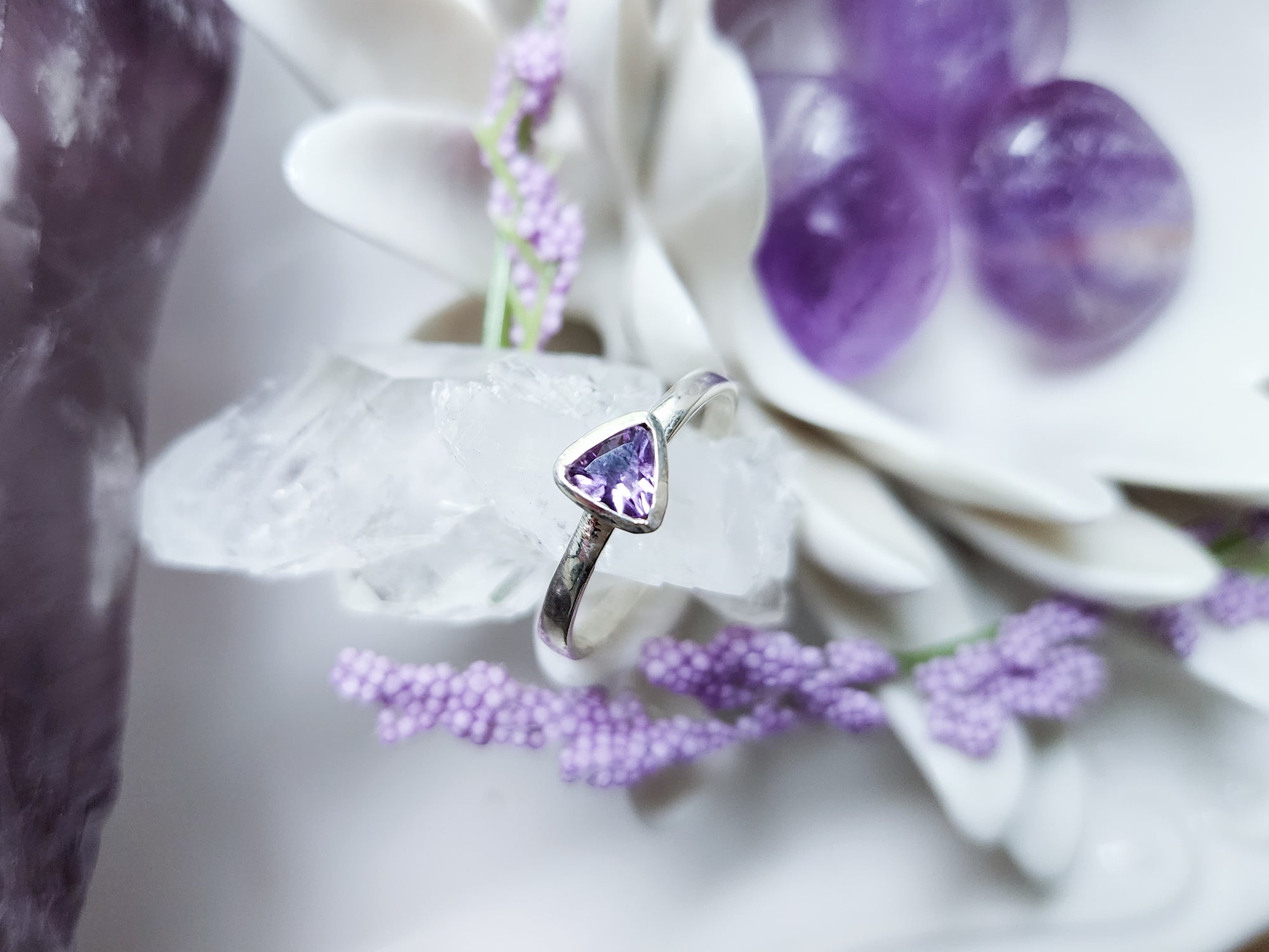 Amethyst Dainty Triangle Ring