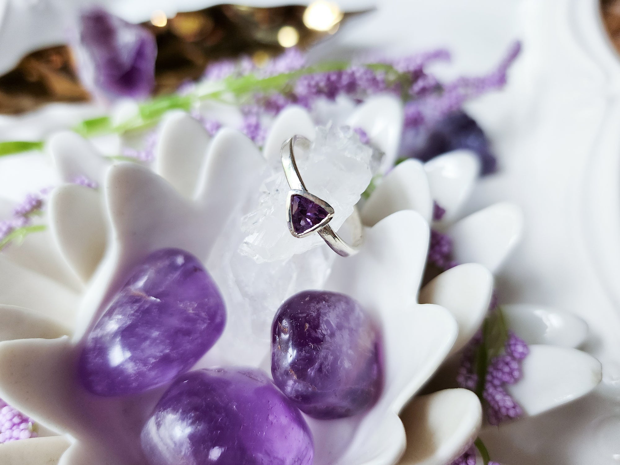 Amethyst Dainty Triangle Ring