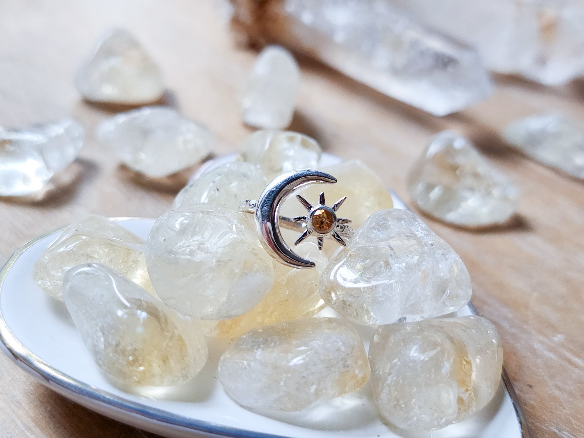 Sun & Crescent Moon Sterling Ring || Citrine