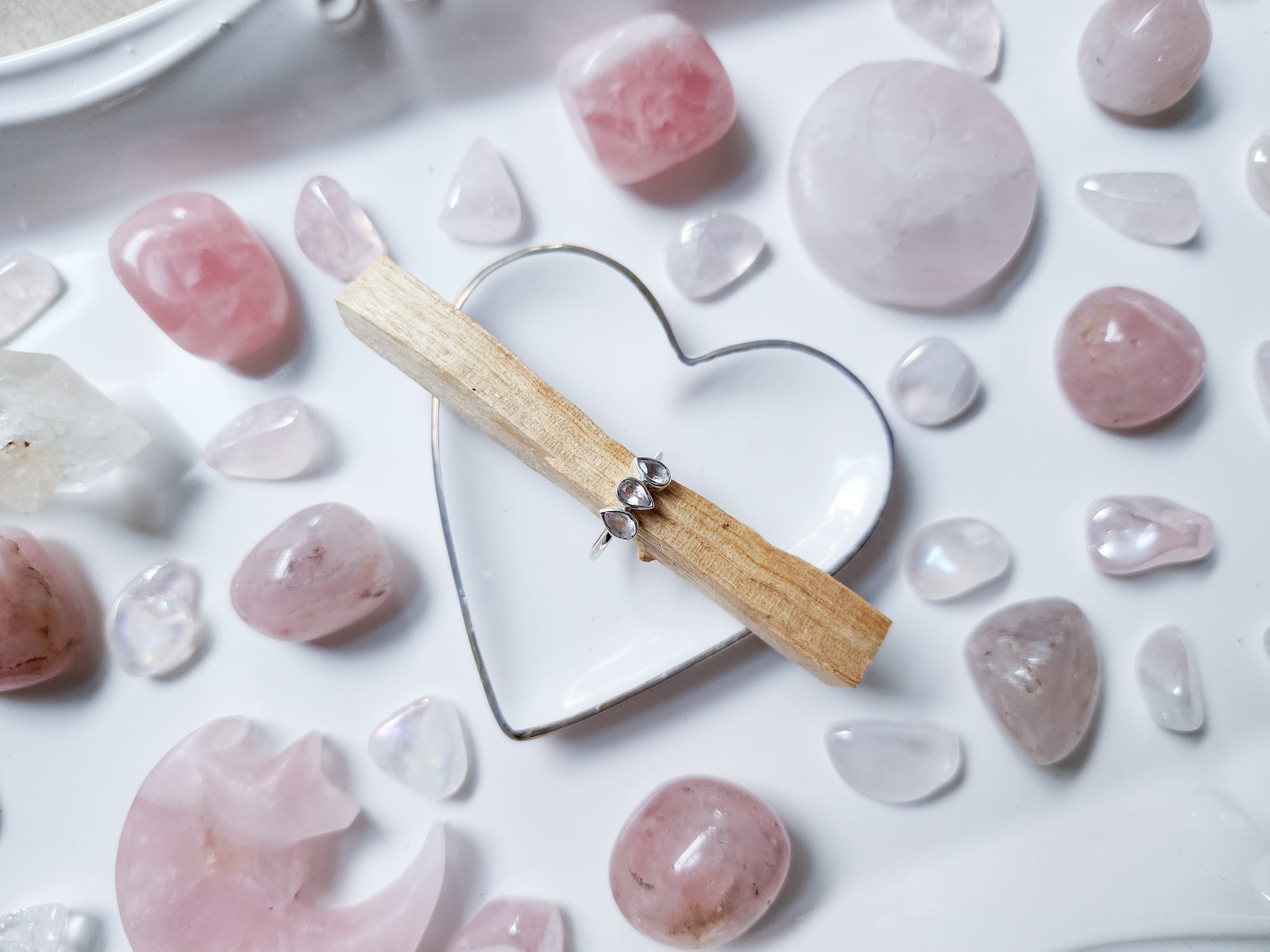 Dew Drop Dainty Sterling Ring || Rose Quartz