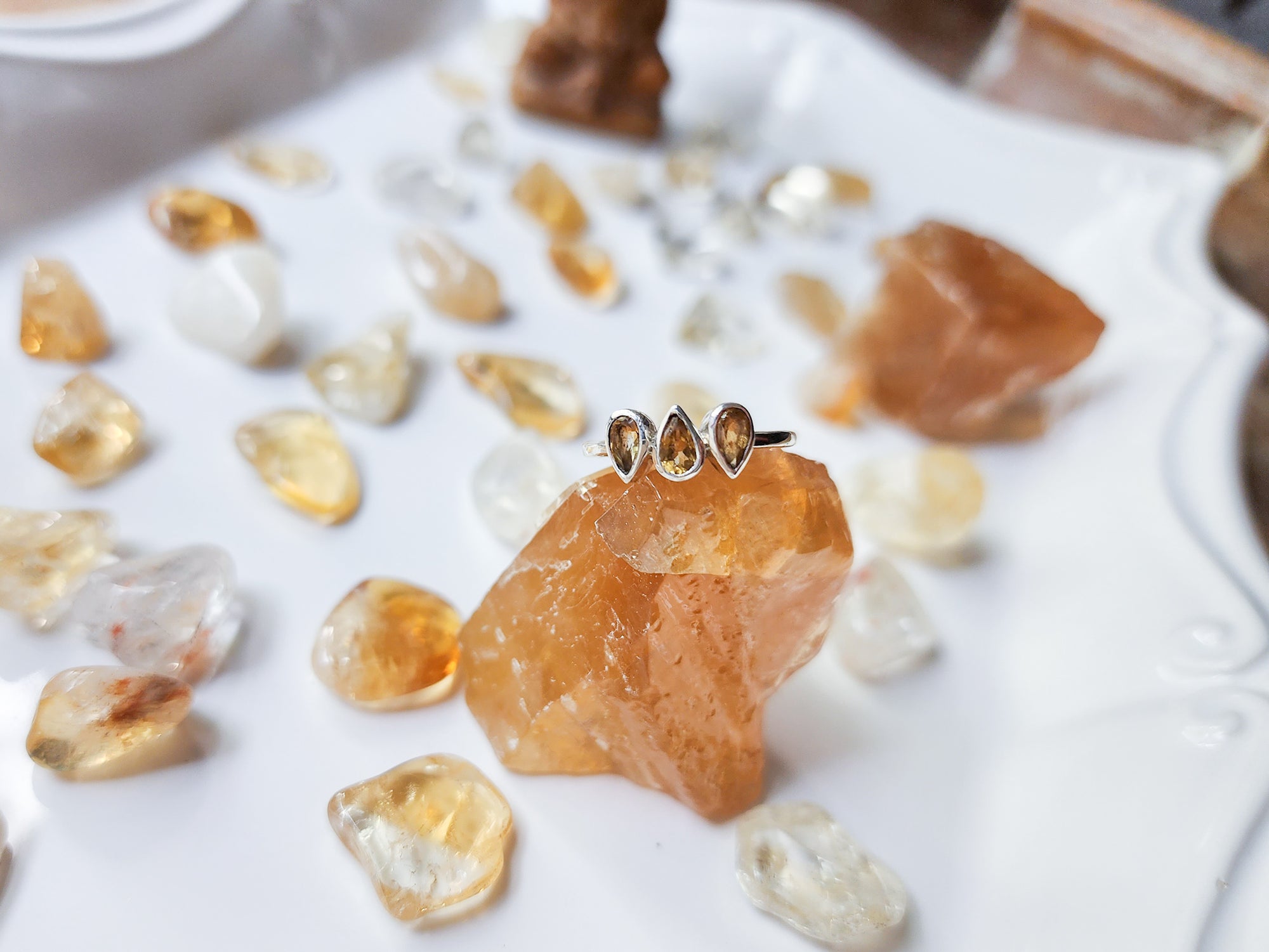 Dew Drop Dainty Sterling Ring || Citrine