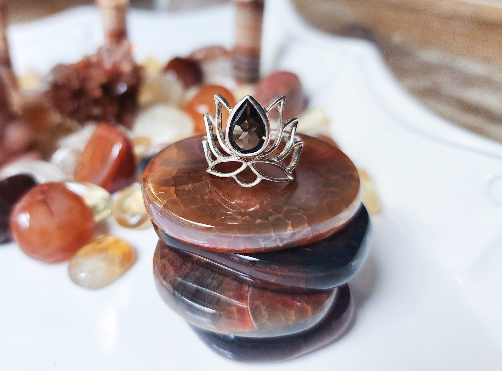 Lotus Ring || Smoky Quartz