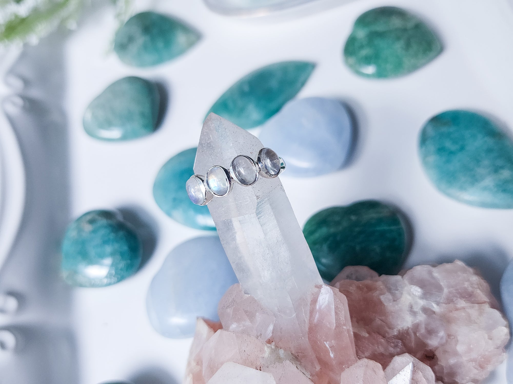 Four Stone Sterling Ring || Moonstone