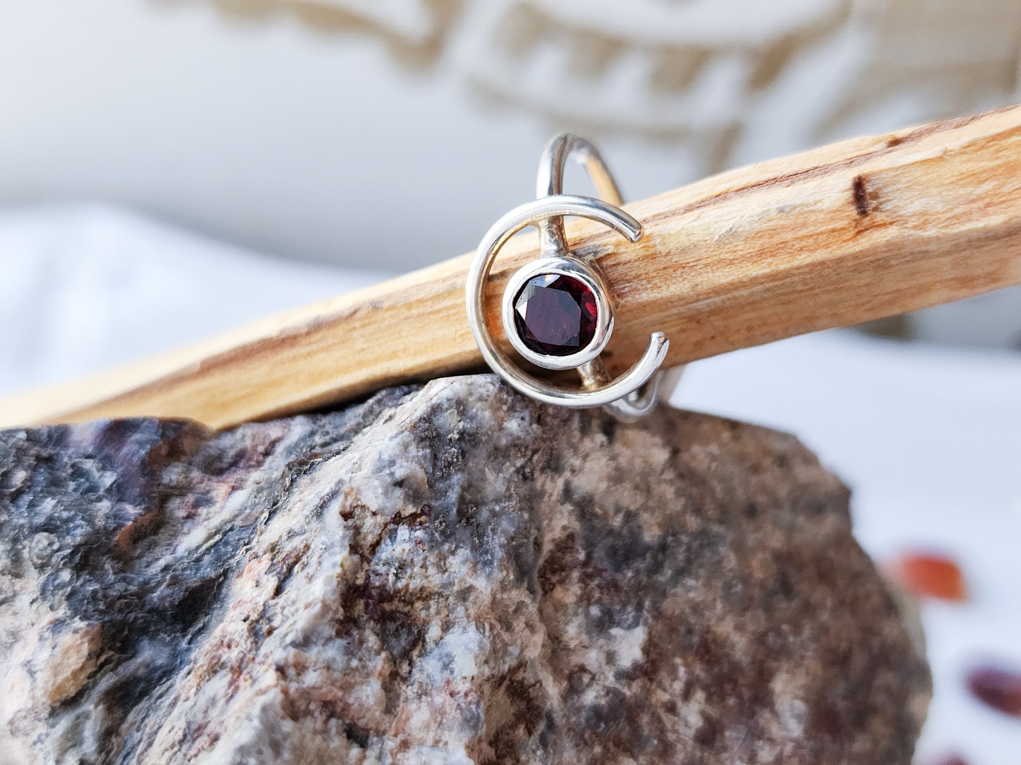 New Moon Ring || Garnet