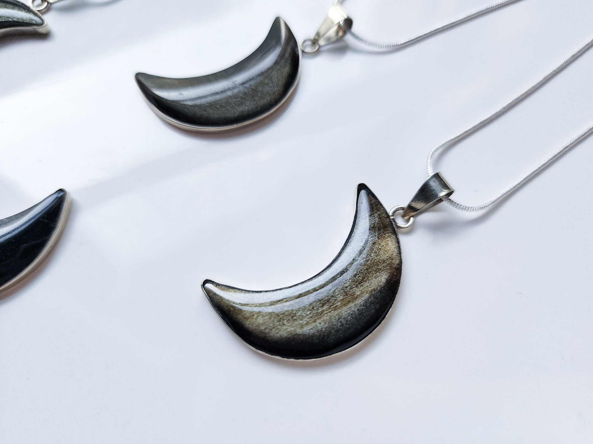 Gold Sheen Obsidian Crescent Moon Pendant Necklace