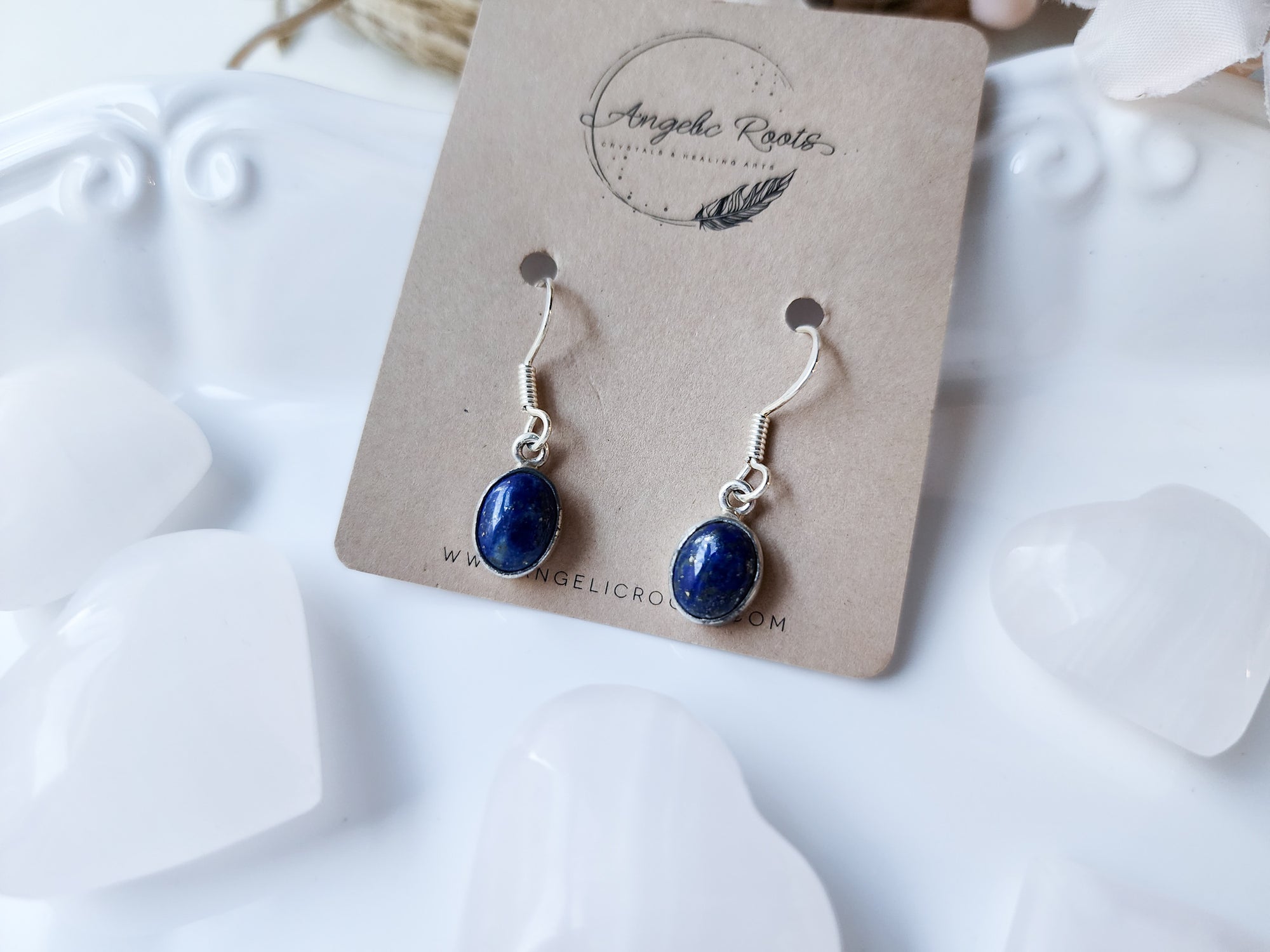 Lapis Lazuli Drop Sterling Earrings || Oval