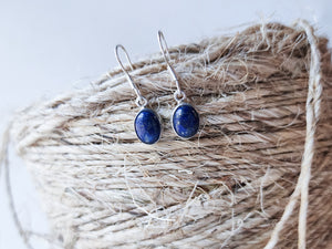 Lapis Lazuli Drop Sterling Earrings || Oval