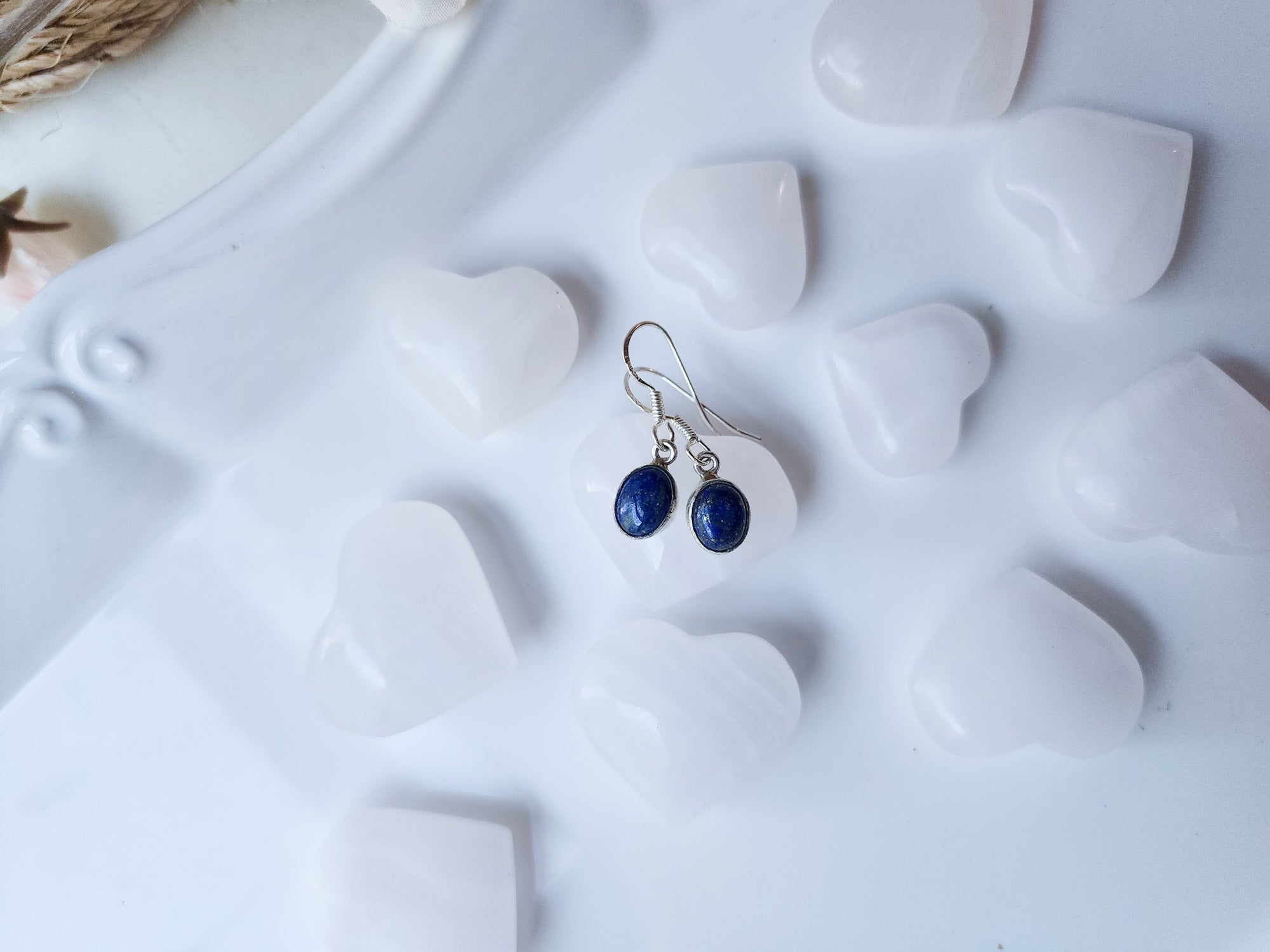 Lapis Lazuli Drop Sterling Earrings || Oval