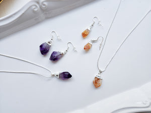 Amethyst Silver Dipped Pendant Necklace & Earring Set