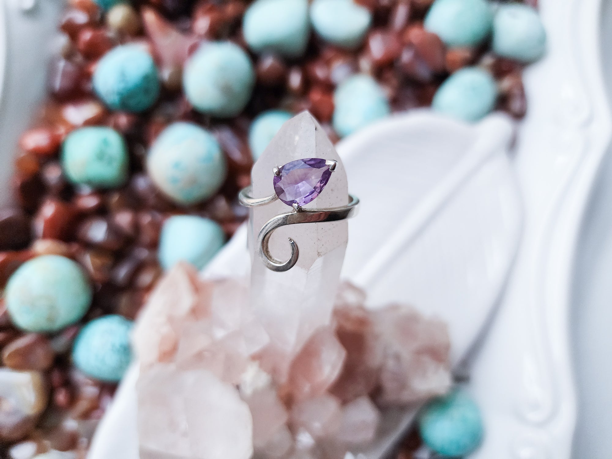 Curlicue Sterling Silver Ring || Amethyst