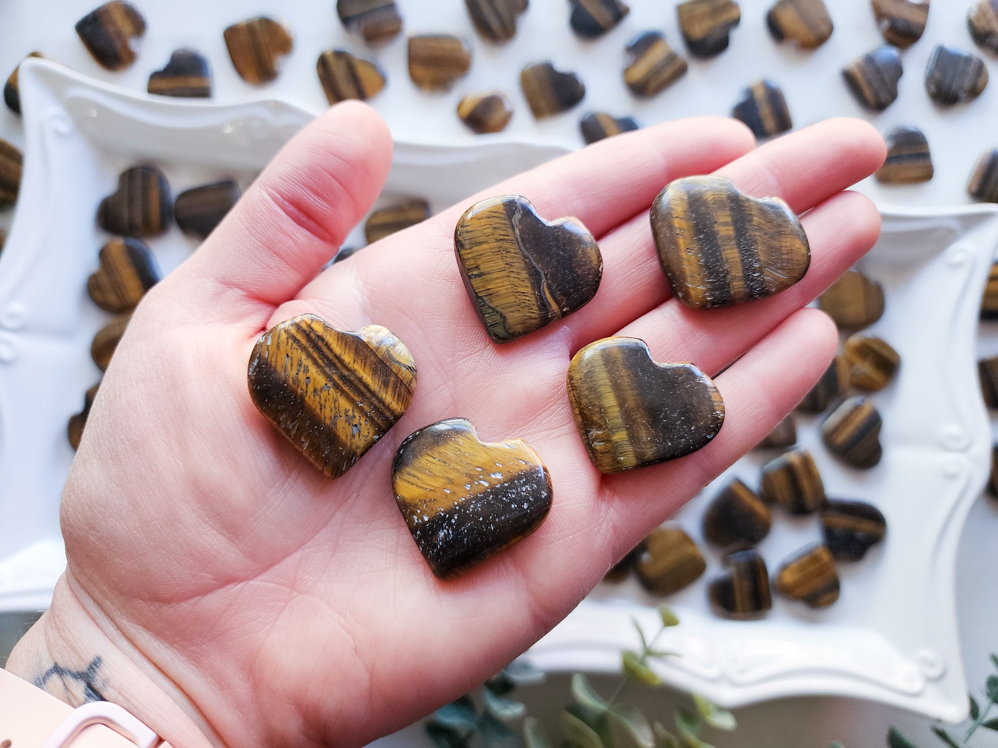 Tiger Eye Flat Mini Hearts