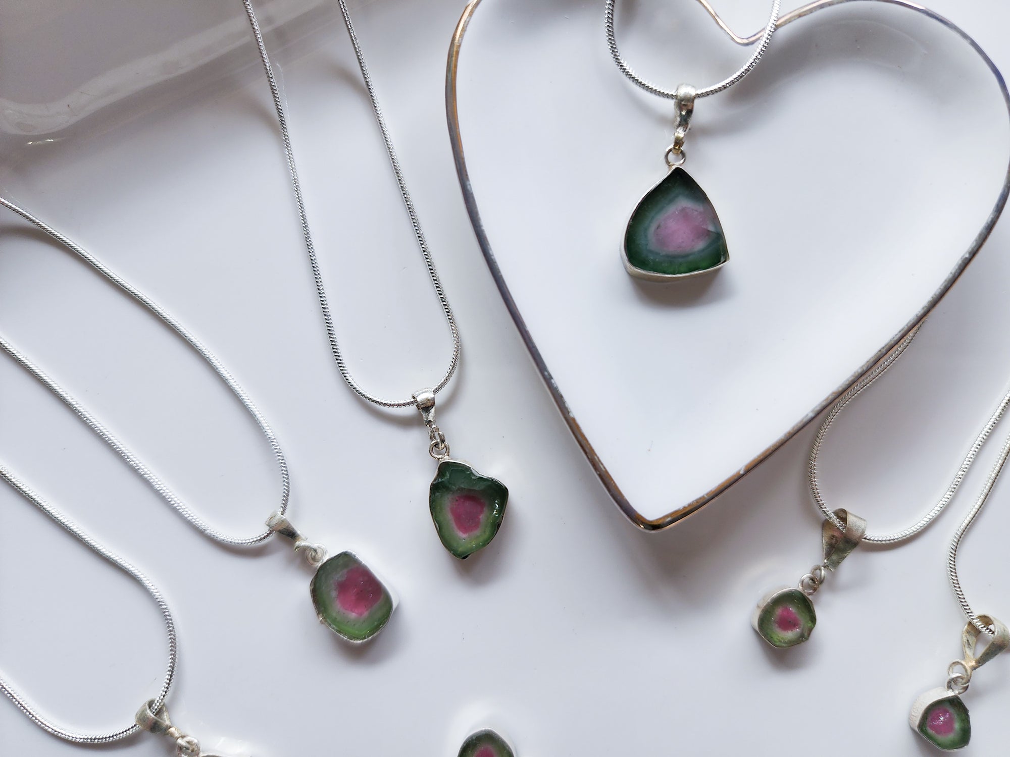 Watermelon Tourmaline Slice Sterling Necklace