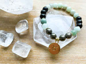 TAURUS GOLD EDITION Burmese Jade, Tourmaline, Pyrite Beaded Bracelet || Reiki Infused