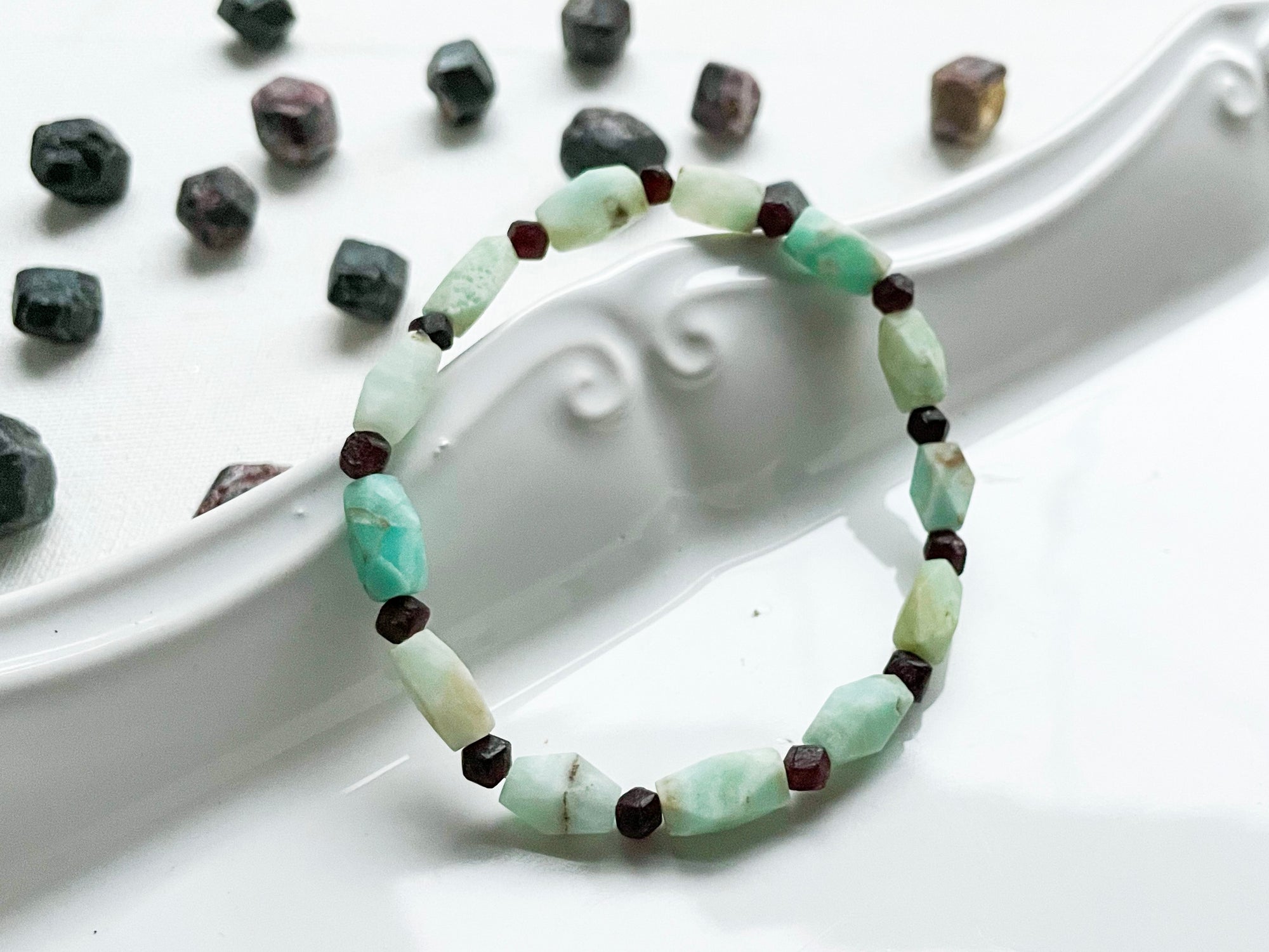 Caribbean Blue Calcite & Garnet Bracelet