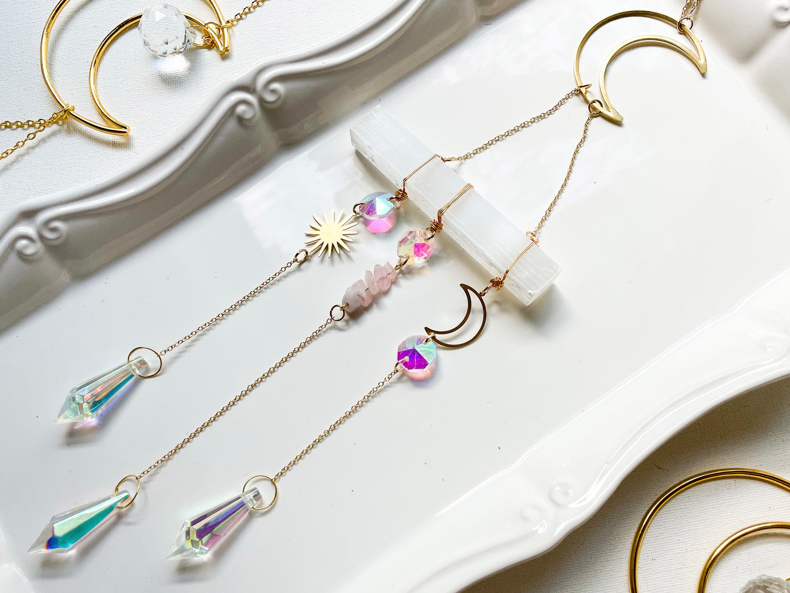 Selenite & Rose Quartz Celestial Rainbow Catcher