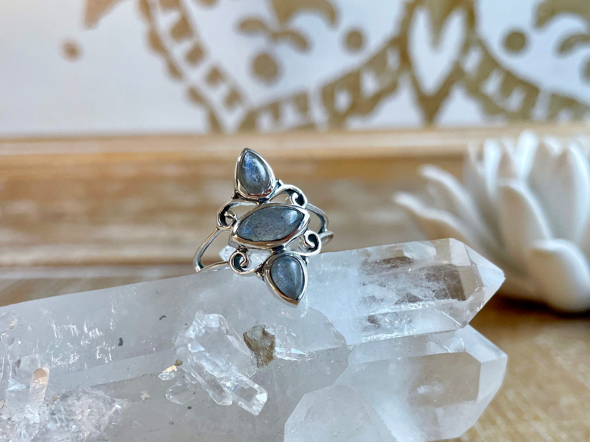 Triple Stone Goddess Ring || Labradorite