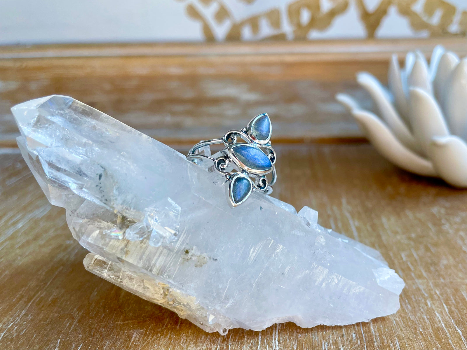 Triple Stone Goddess Ring || Labradorite