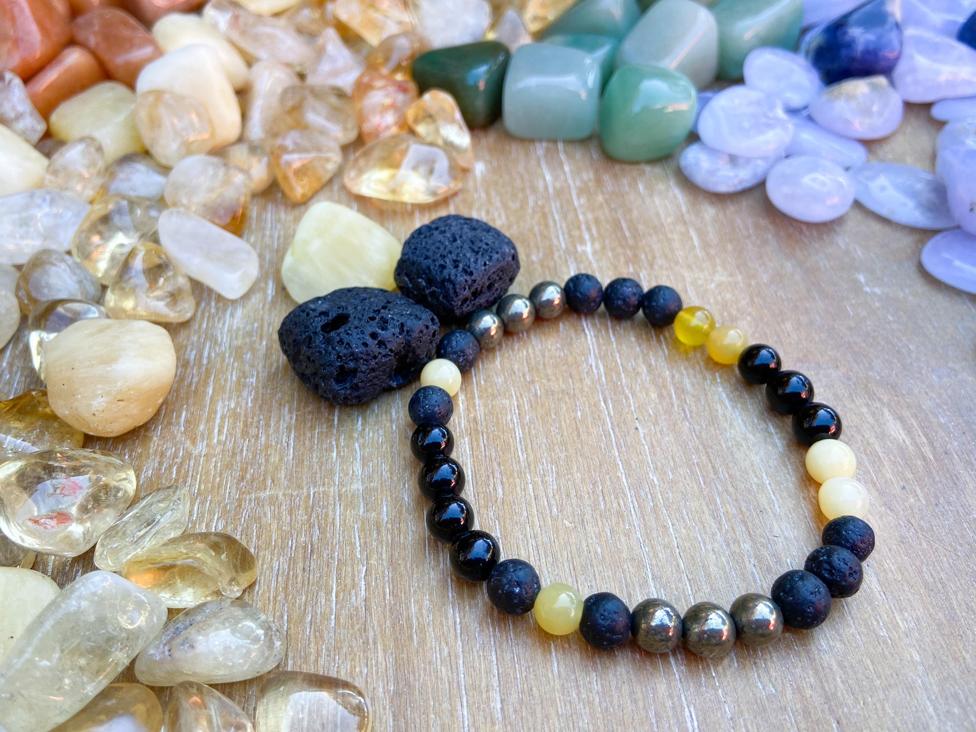 Solar Plexus Chakra || Golden Tiger's Eye, Yellow Calcite, Yellow Opal, Citrine & Pyrite || 8mm & 6mm